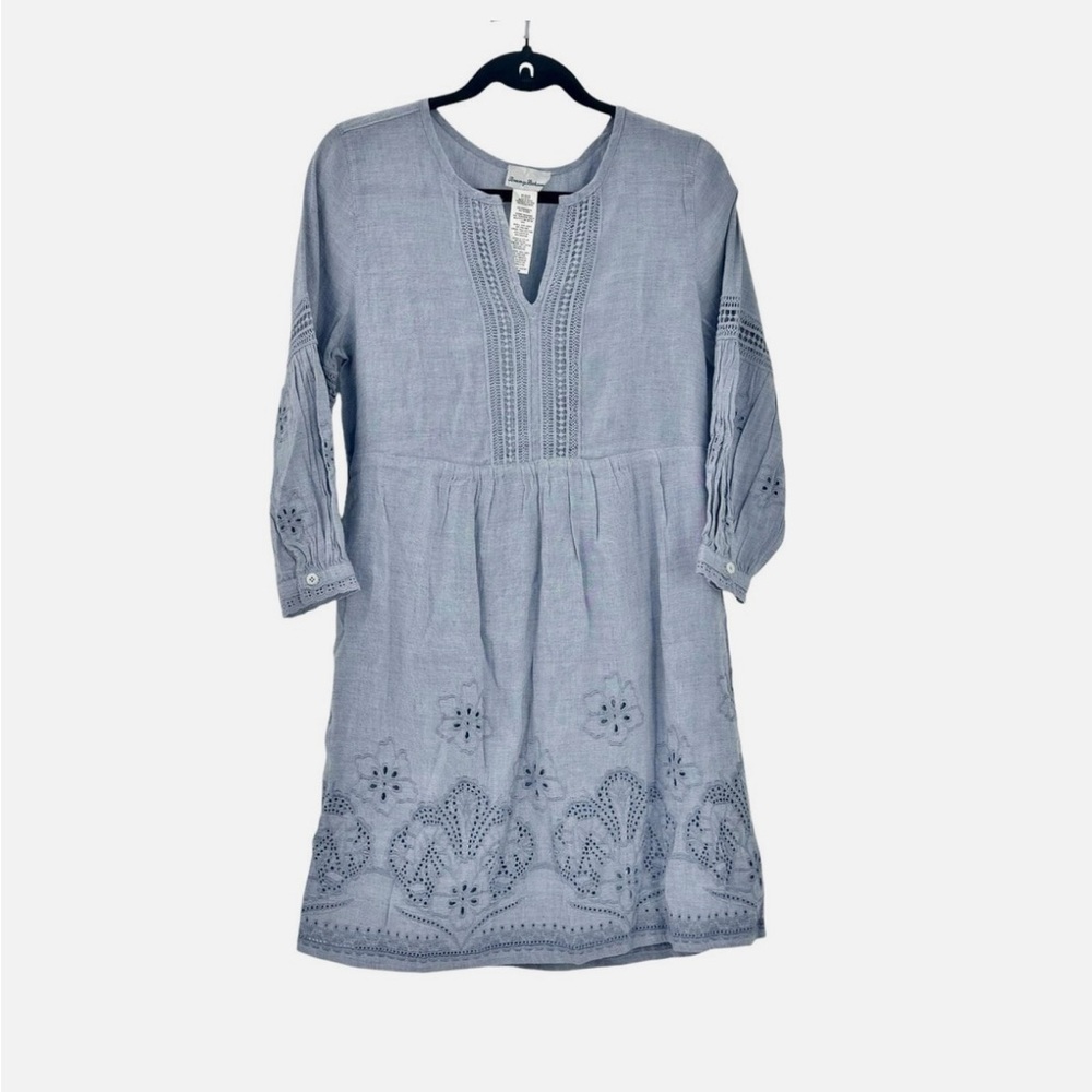 Tommy Bahama Lucia Light Blue Embroidered Linen Blend Dress Size L (fits M/L)